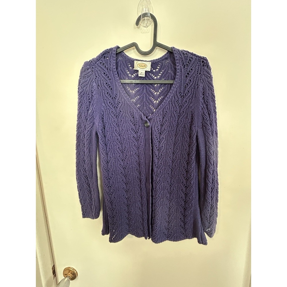 Vintage Talbots Womens Medium‎ Purple Knit Crochet Cardigan Cotton Cottagecore